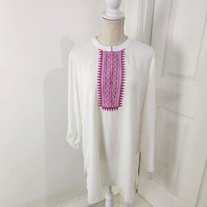 Mott50 Top Women L White Tunic Sun Protection Fashion Swim Coverup Resortwear